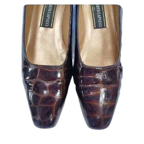 Roberto Capucci Alligator Print Brown Block Pumps Size AA Approx Size 9 - Picture 6 of 7